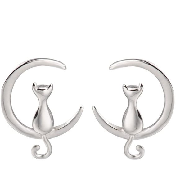 925 Silver Cat On The Moon Earrings - Picture 16 of 16
